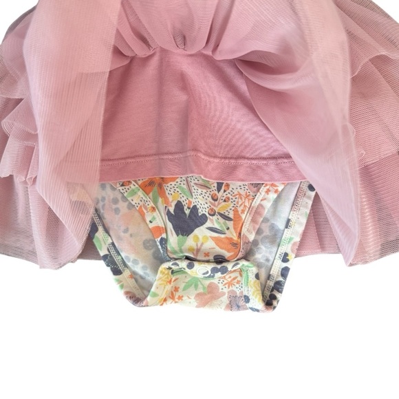 Bird & Bean Bamboo Pink Tulle Skirted Dress Bodysuit Meadow Floral Size 12-18M - Picture 4 of 6